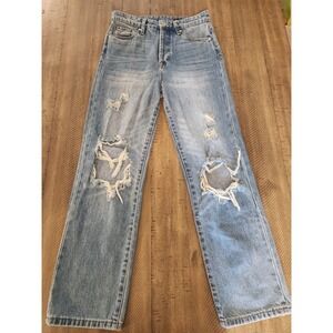 Blank NYC The Baxter Ribcage Straight Leg Distressed Raw Hem Crop‎ Jeans Size 25